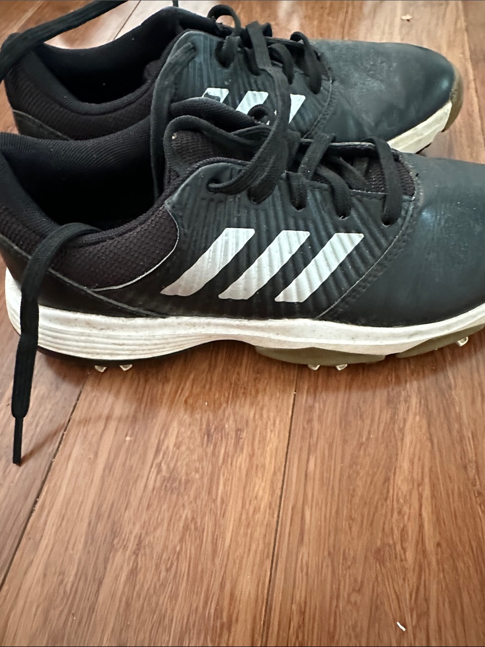 adidas Kids Black Golf Sneakers with White Stripes